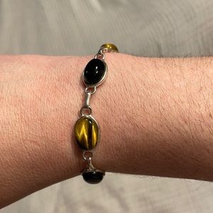 Sterling silver, tigers eye, and onyx bracelet
